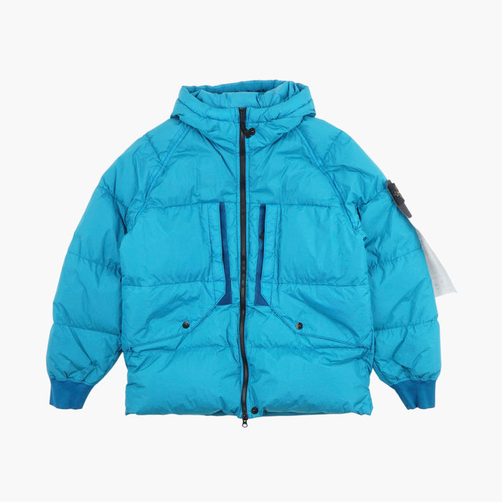 STONE ISLAND Blue Hooded Jacket with Iconic Sleeve Logo