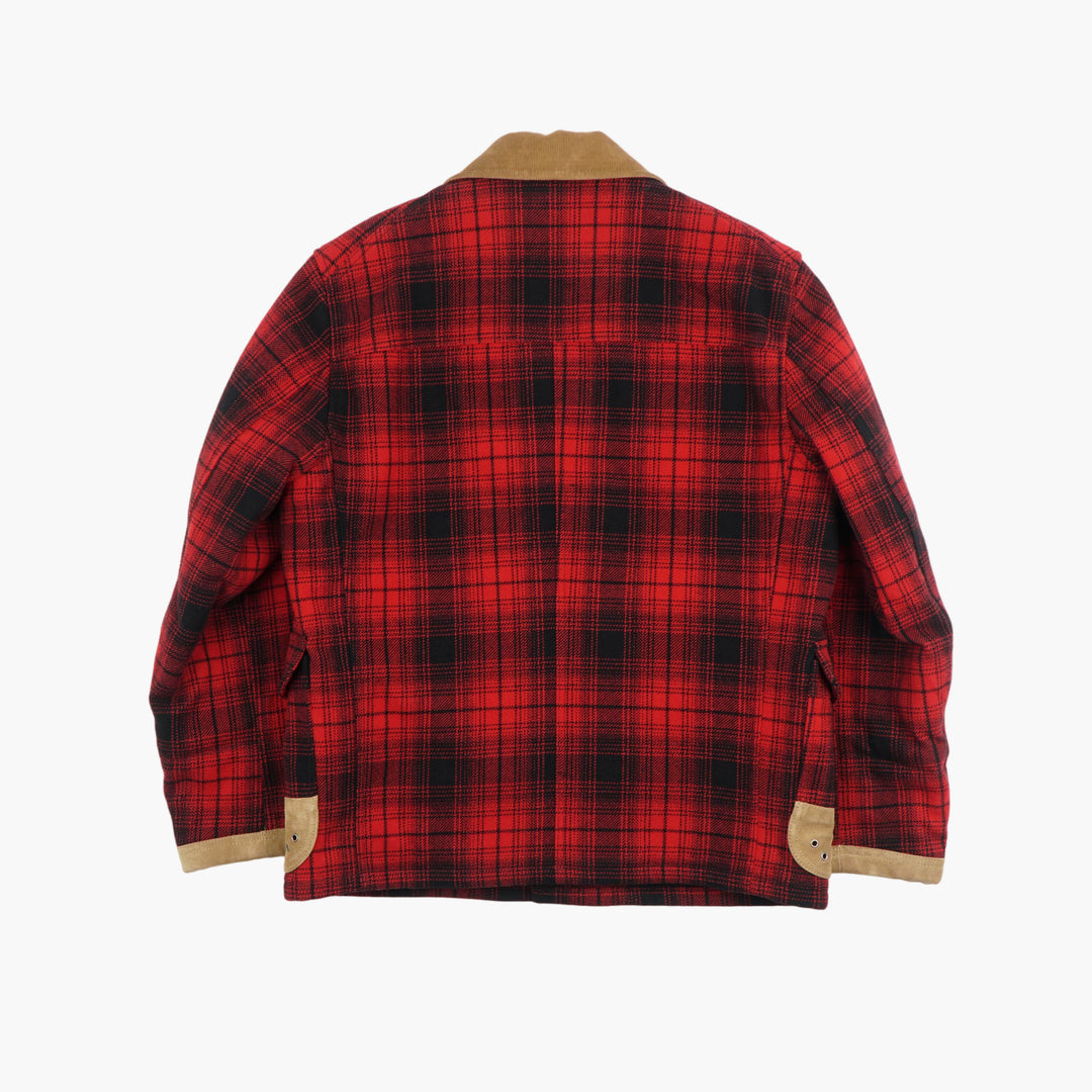 FAY Archivi Red-Multi Plaid Jacket with Suede Collar and Toggle Closures