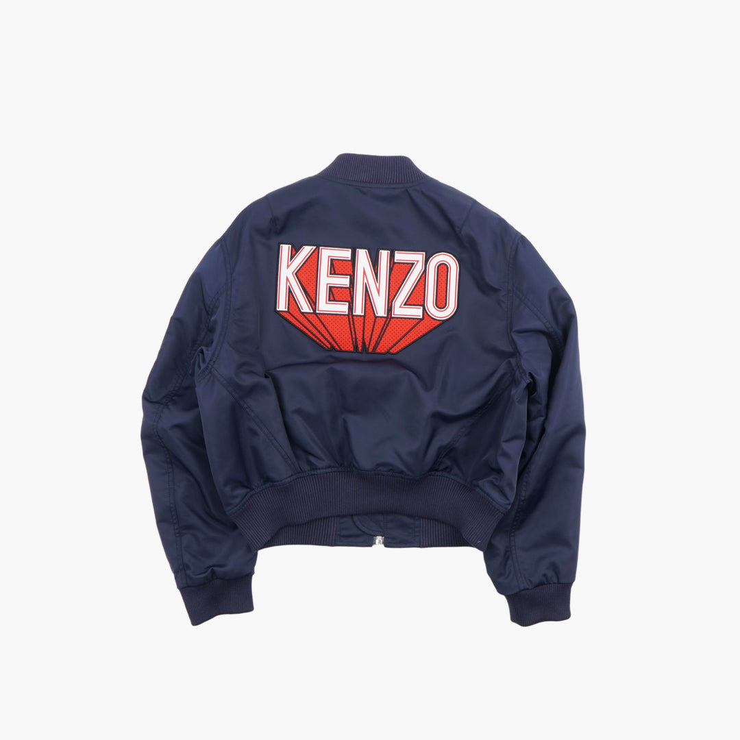 KENZO Navy Multi Bomber Jacket with Bold Logo Detailing