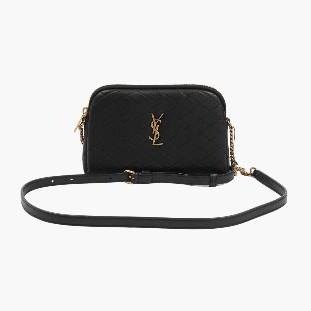 Saint Laurent Quilted Black Leather Crossbody Bag with Gold YSL Logo