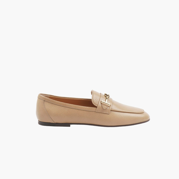 TOD'S Women's Beige-Gold Leather Loafers with Metal Detailing