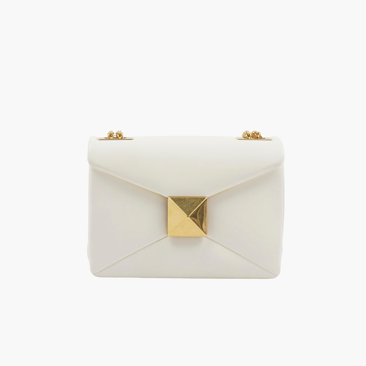 Valentino White-Gold Handbag with Square-Shaped Gold Clasp