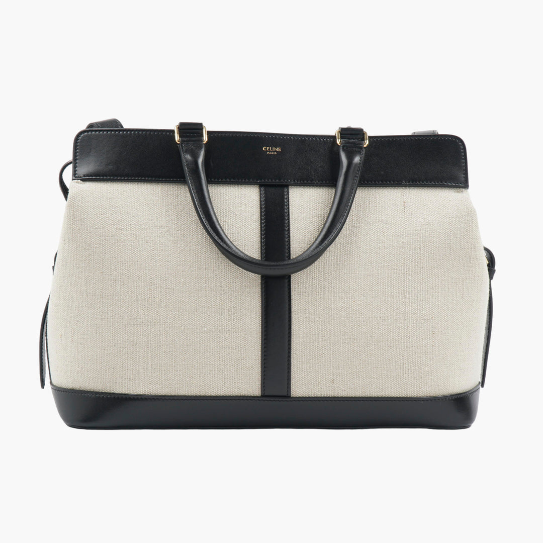 Céline Tote Bag – Luxurious Ivory-Black Canvas and Leather Handbag Made in Italy