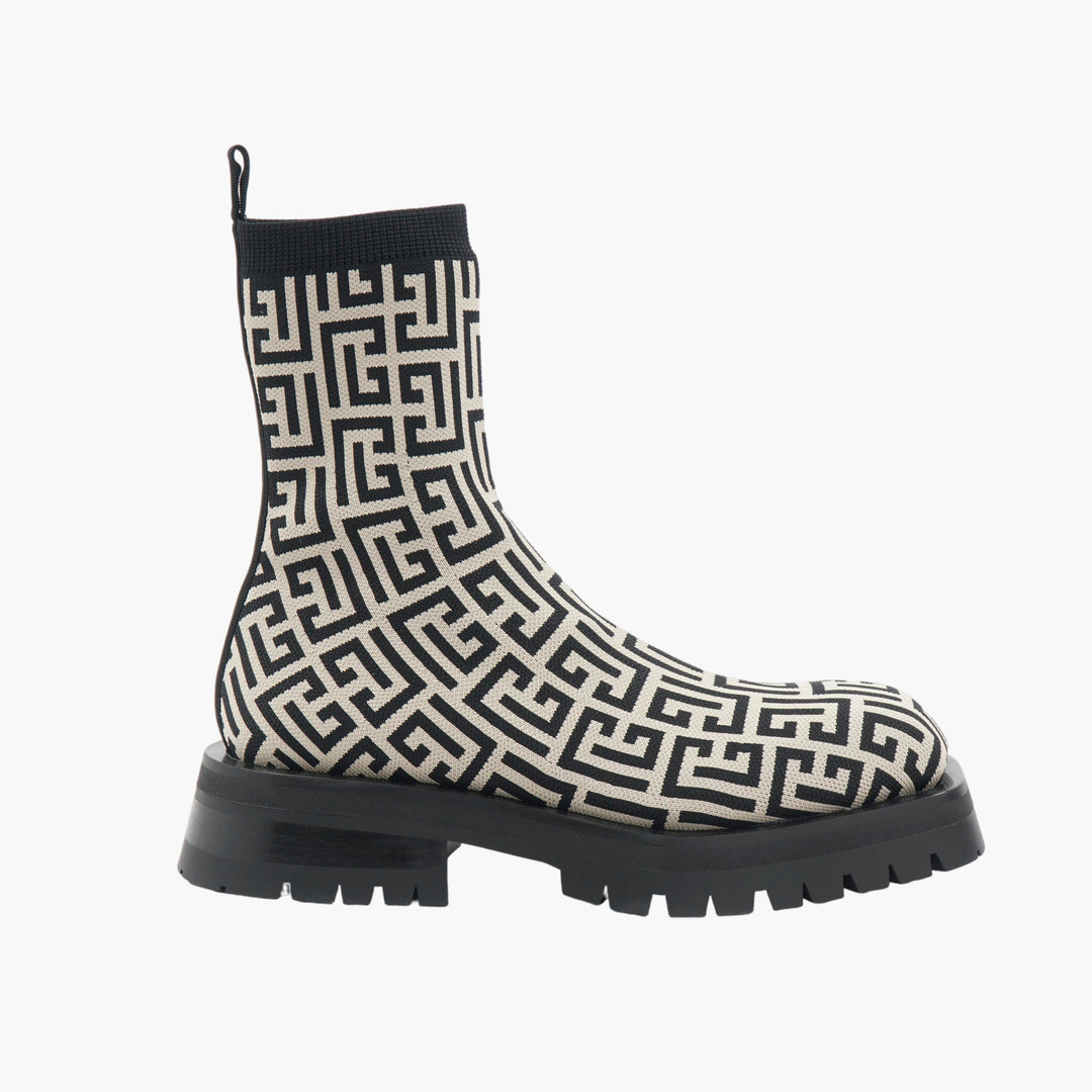 Balmain Jacquard Ankle Boots - Geometric Design in Bianco