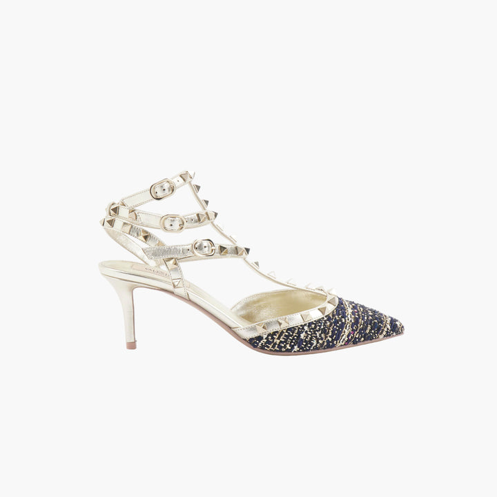 VALENTINO Women's Rockstud Metallic Gold-Navy Heels Made in Italy