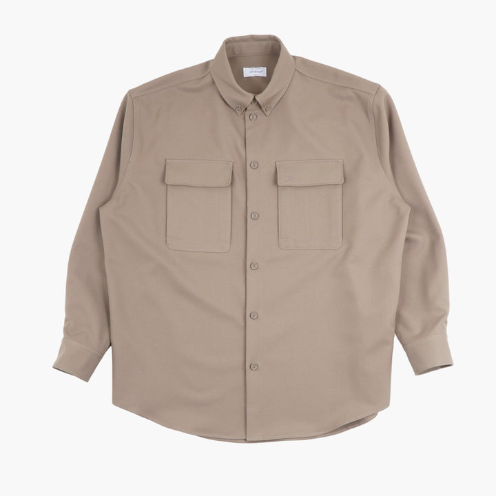 OFF-WHITE Men's Beige Button-Down Shirt with Chest Pockets