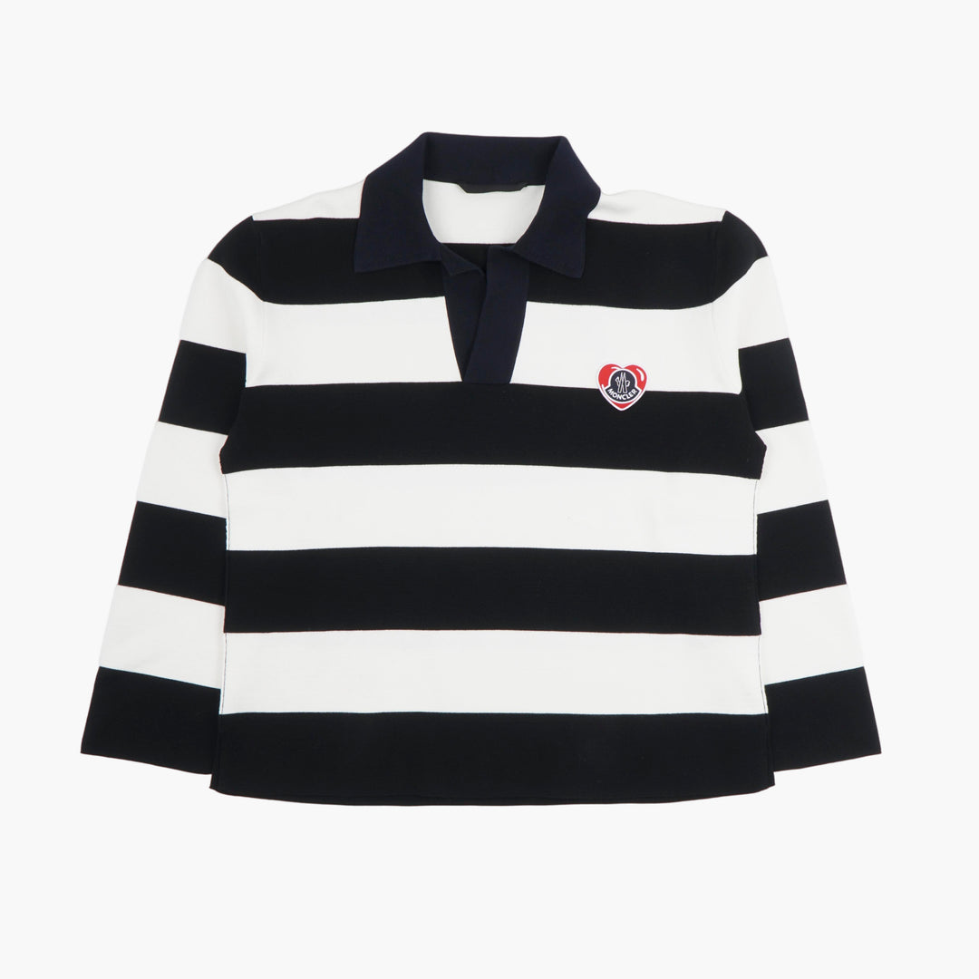 MONCLER Striped Polo Shirt – Navy & White