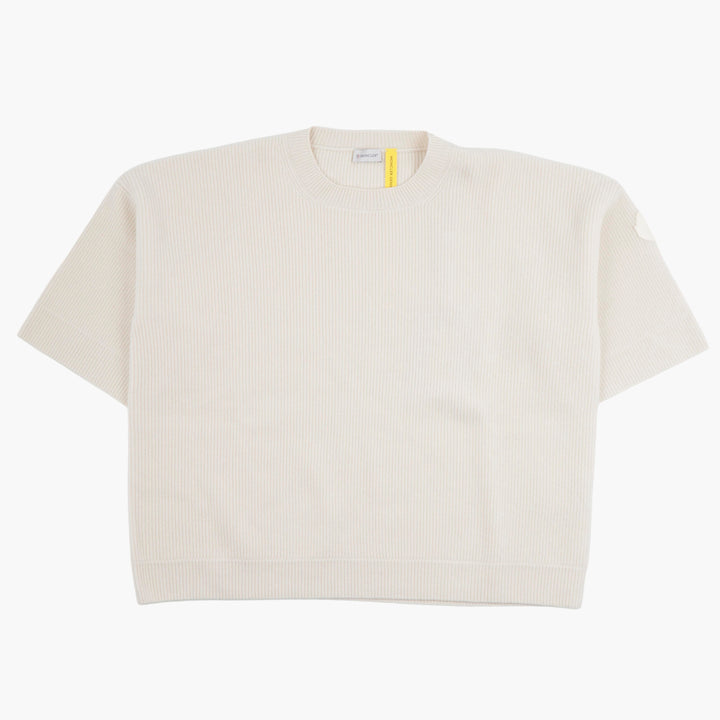 MONCLER Short-Sleeve Sweater in Soft Beige with Ribbed Texture