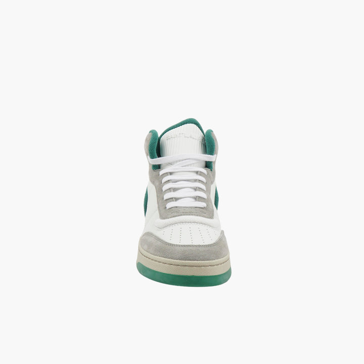 SAINT LAURENT Eleganti Sneakers Made in Italy in Pelle e Camoscio Bianco-Verde-Grigio