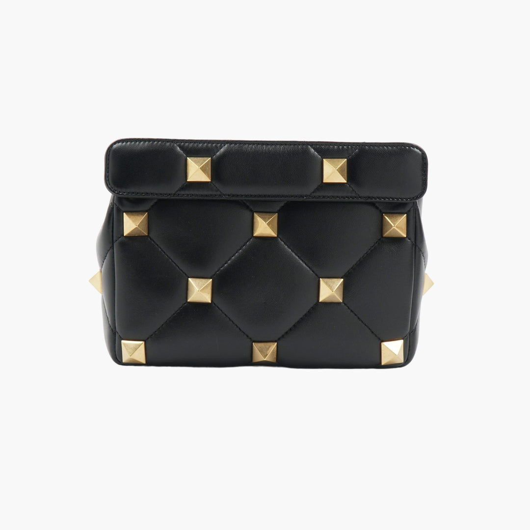 Valentino Rockstud Quilted Leather Shoulder Bag in Black-Gold