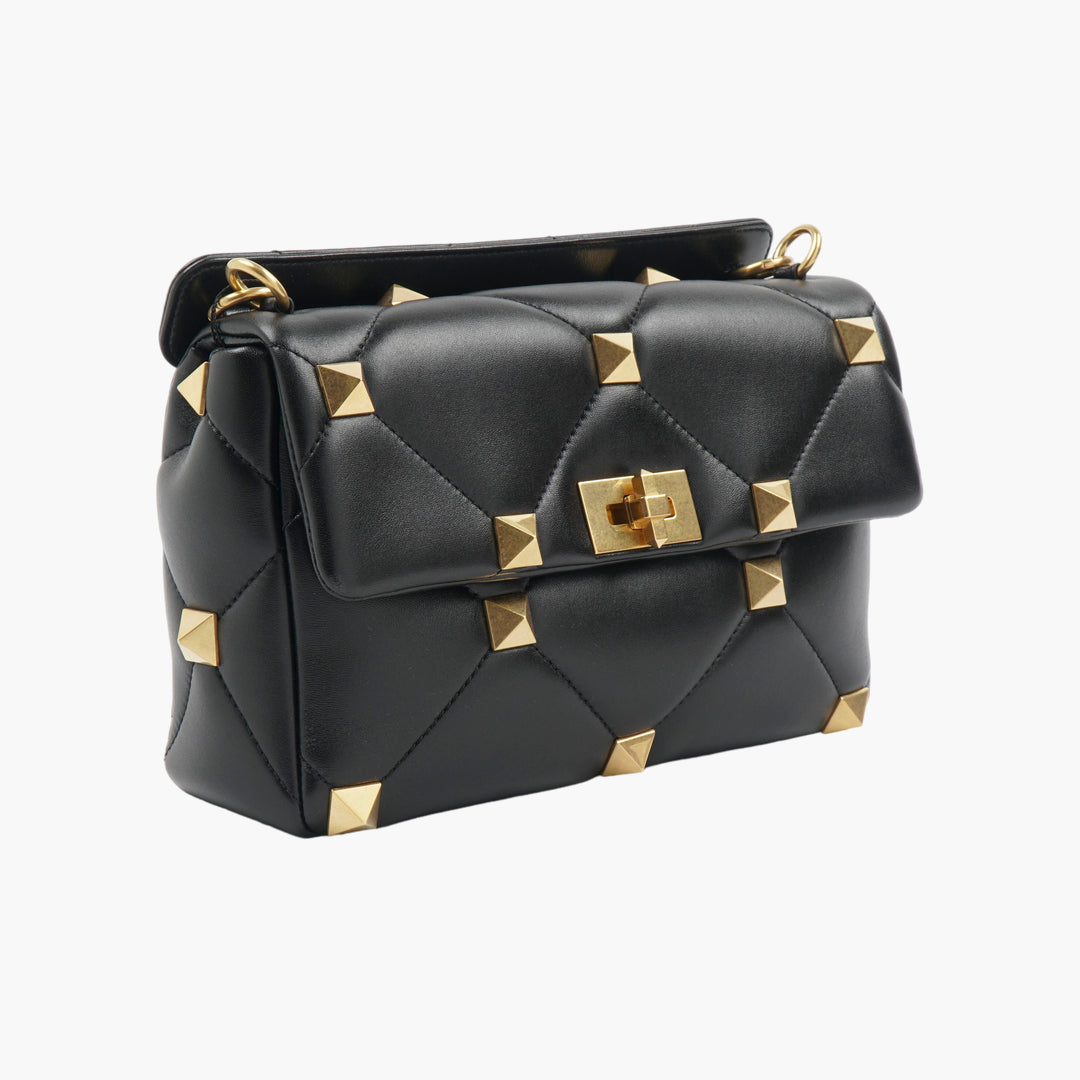 Valentino Black Quilted Handbag with Gold-Tone Studs - Luxury Made in Italy