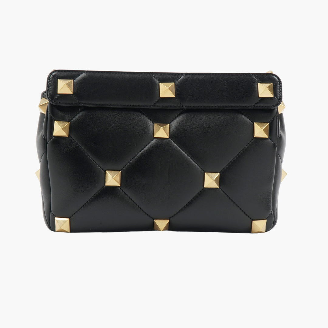 Valentino Black Quilted Handbag with Gold-Tone Studs - Luxury Made in Italy