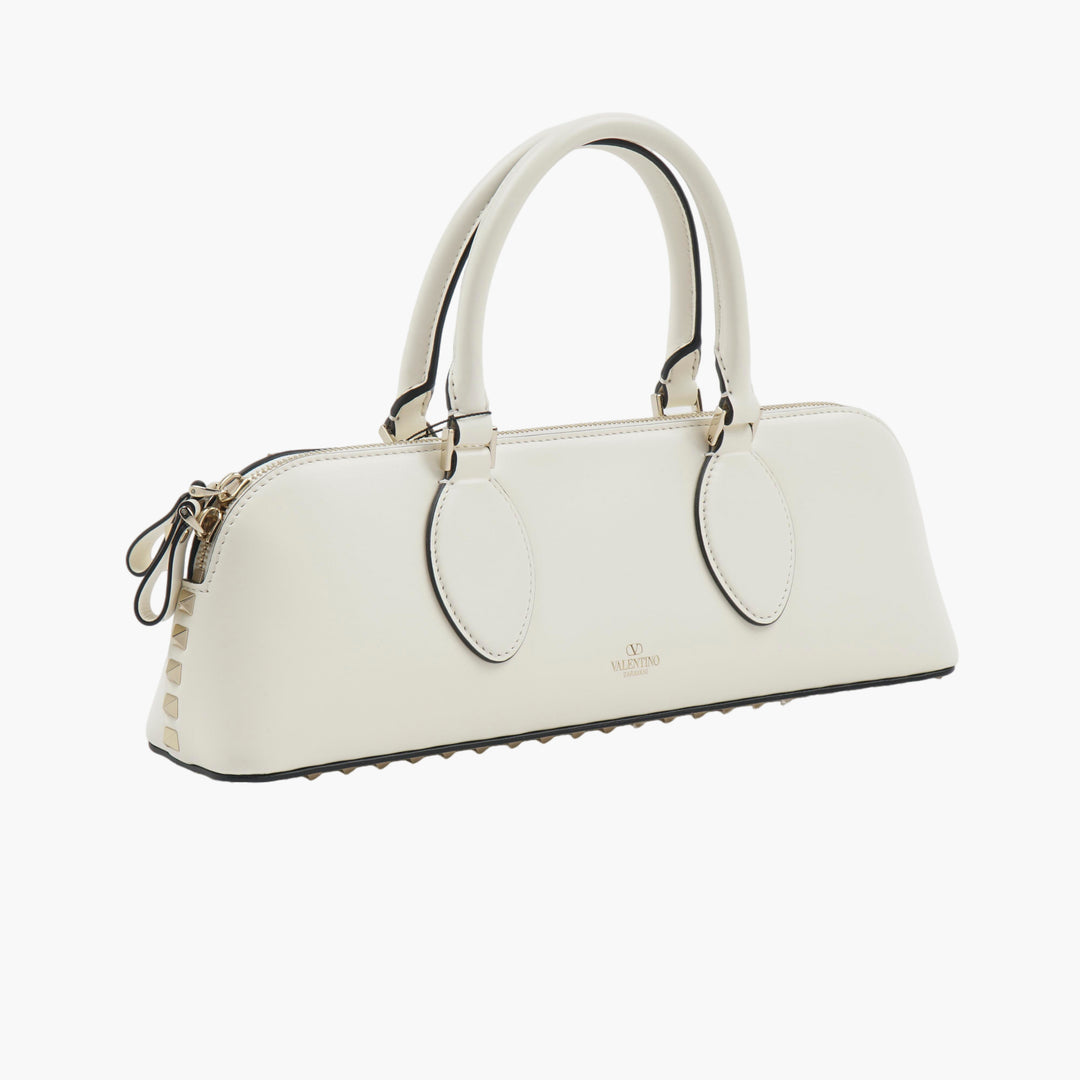 VALENTINO Leather Rockstud Clutch Bag - Made in Italy, Bianco