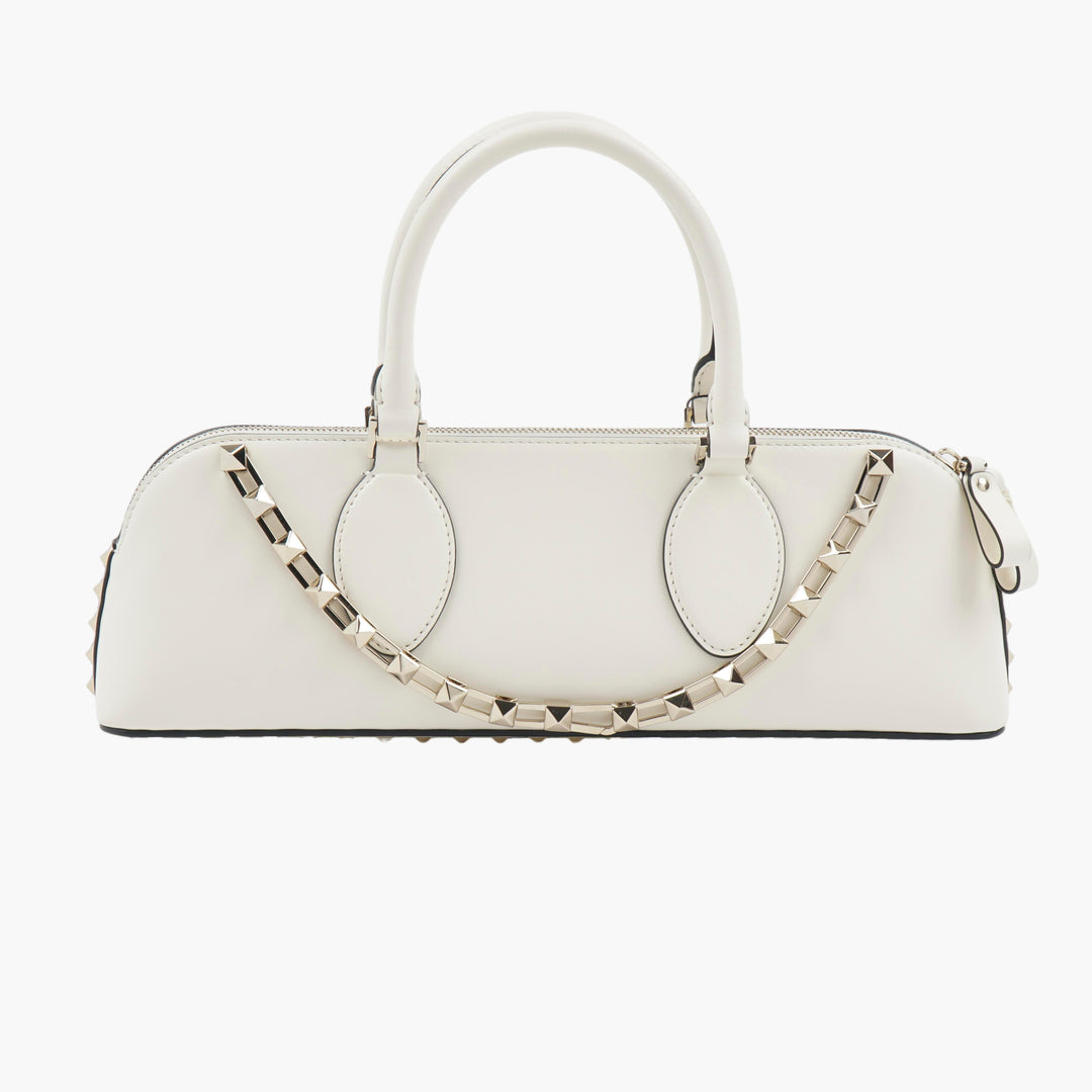 VALENTINO Borsa a mano Rockstud in pelle bianca