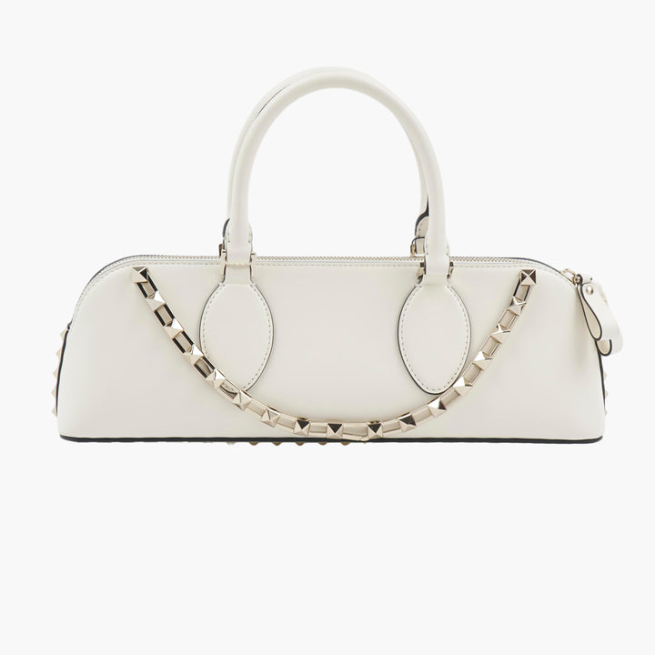 VALENTINO Leather Rockstud Clutch Bag - Made in Italy, Bianco