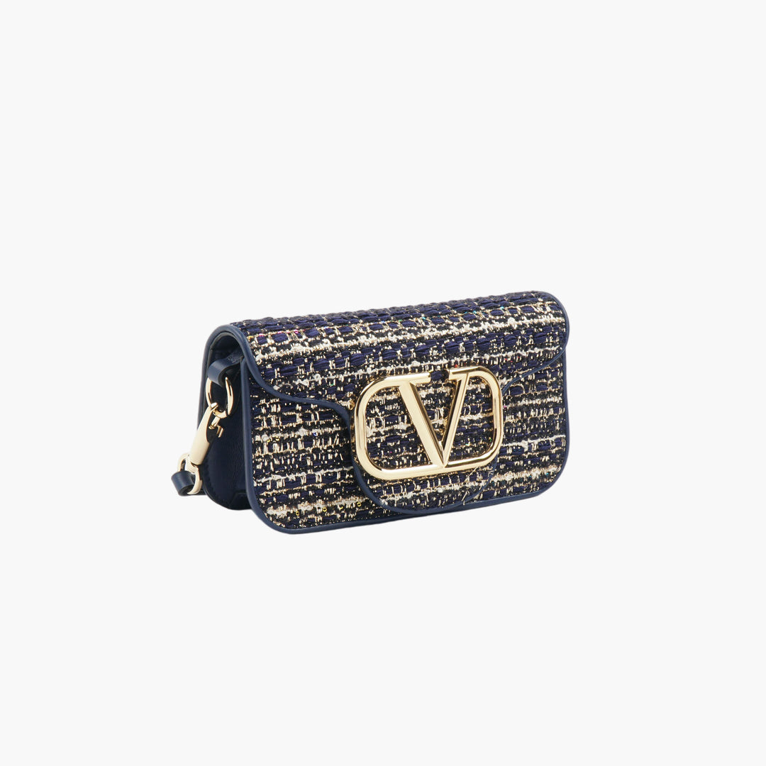 Valentino Luxury Navy-Gold Crossbody Bag with Iconic Gold Logo - Made in Italy