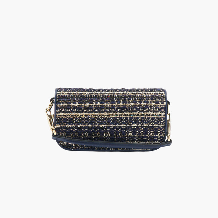 Valentino Luxury Navy-Gold Crossbody Bag with Iconic Gold Logo - Made in Italy