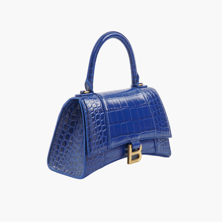 Balenciaga Croc-Embossed Handbag in Blue-Gold with Iconic 'B' Logo