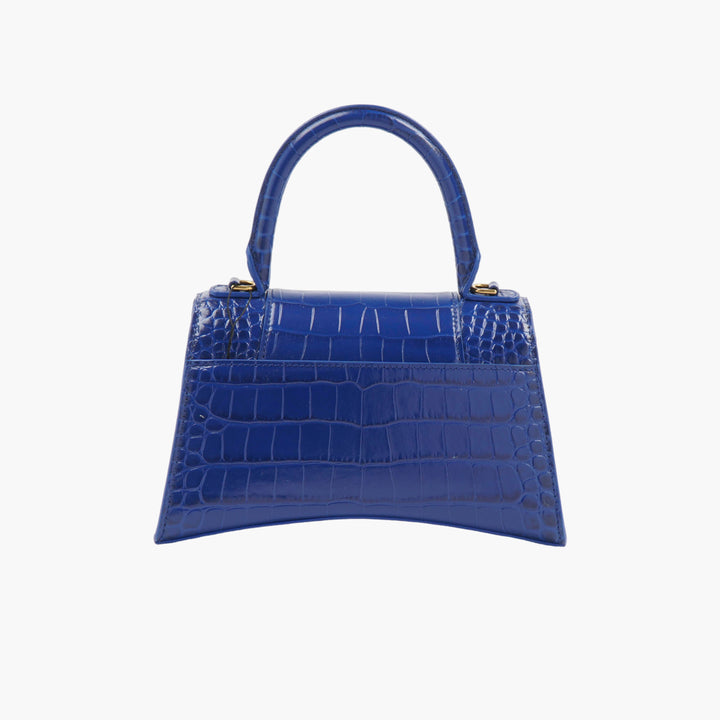 Balenciaga Croc-Embossed Handbag in Blue-Gold with Iconic 'B' Logo