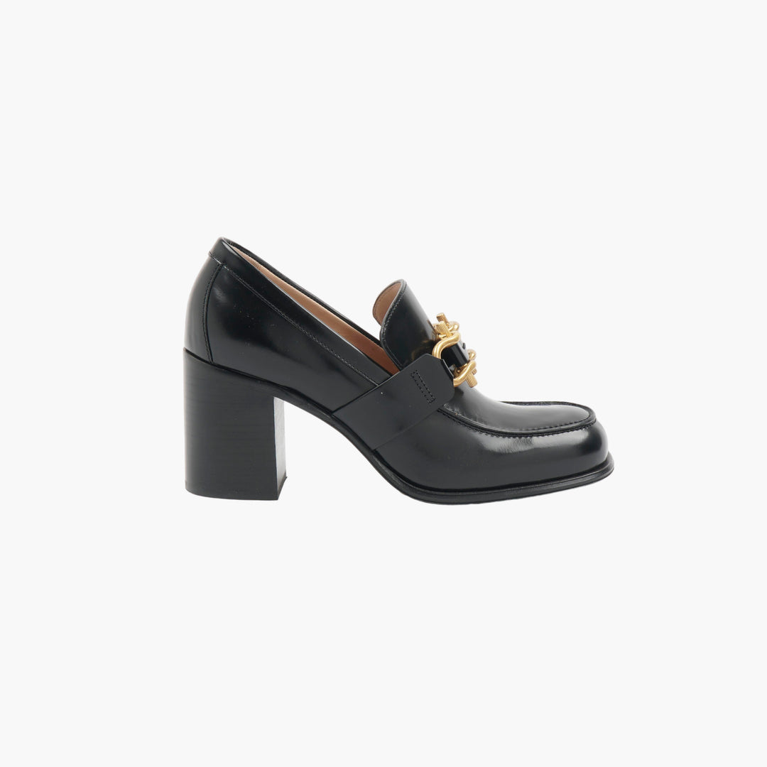 Bottega Veneta Black Leather Loafers with Gold-Tone Clasp