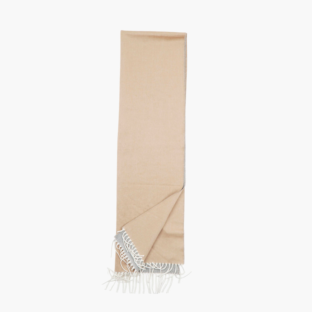 Loro Piana Luxurious Beige-Grey Scarf with Fringe Detailing