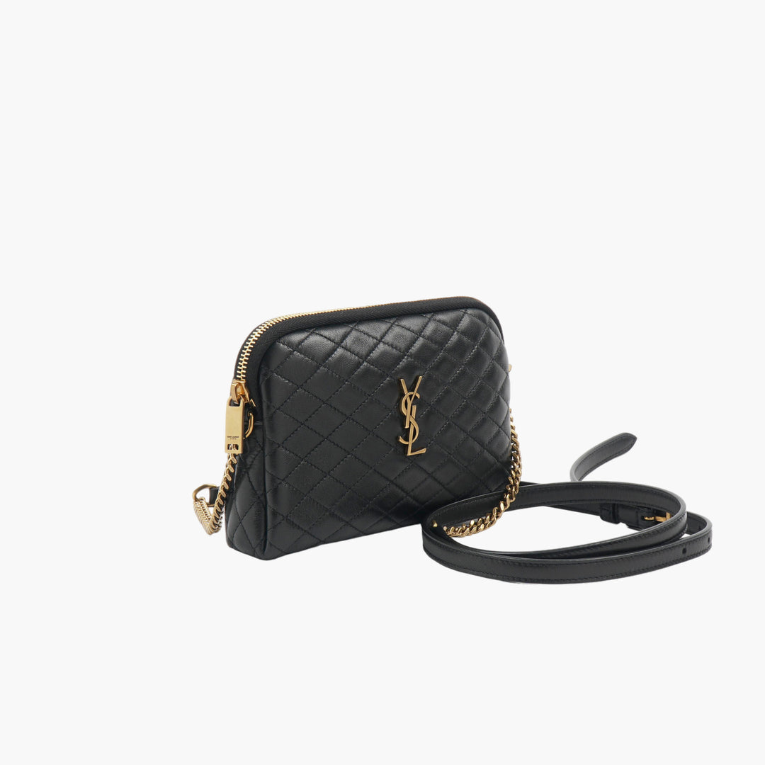 Borsa a tracolla in pelle nera trapuntata Saint Laurent con logo YSL dorato