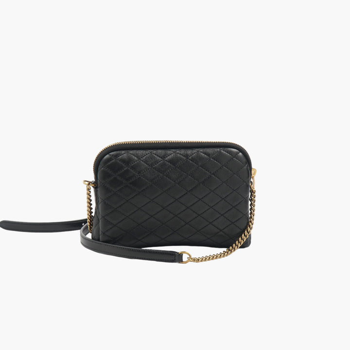 Saint Laurent Quilted Black Leather Crossbody Bag with Gold YSL Logo