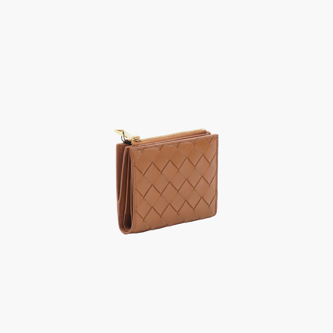 Bottega Veneta Leather Intrecciato Woven Card Holder in Brown