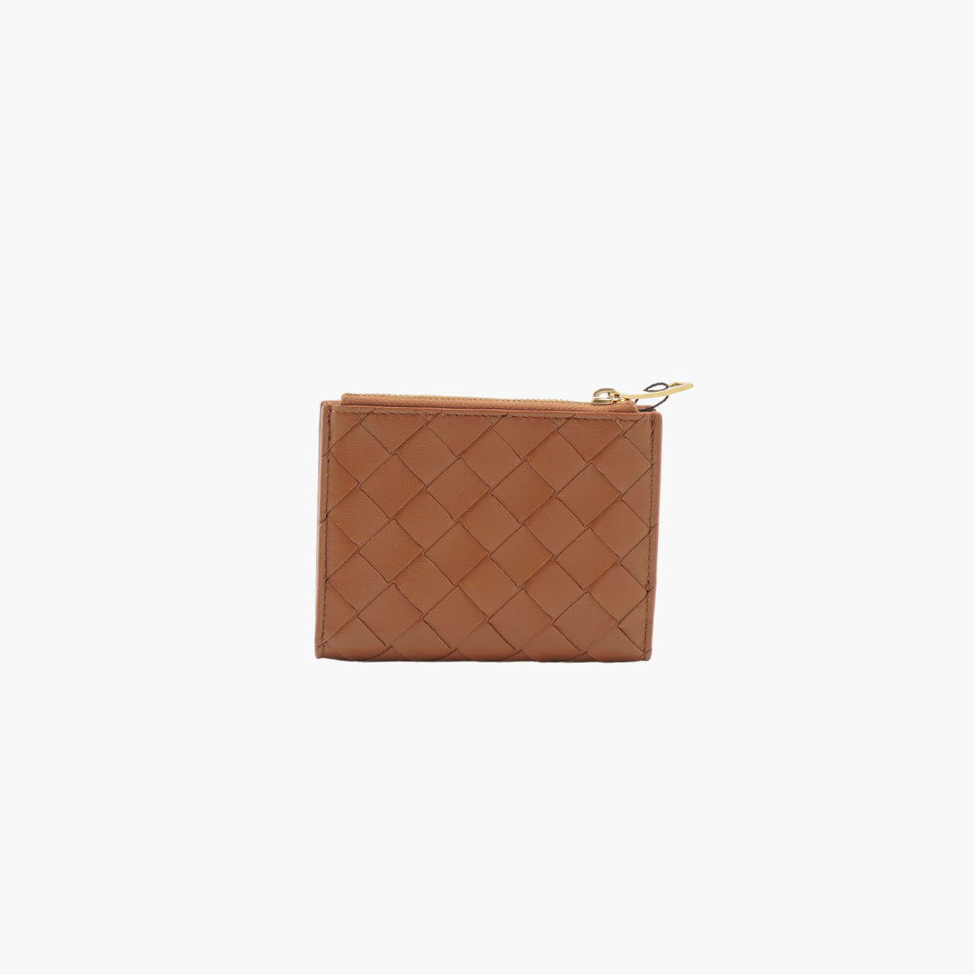 Bottega Veneta Leather Intrecciato Woven Card Holder in Brown