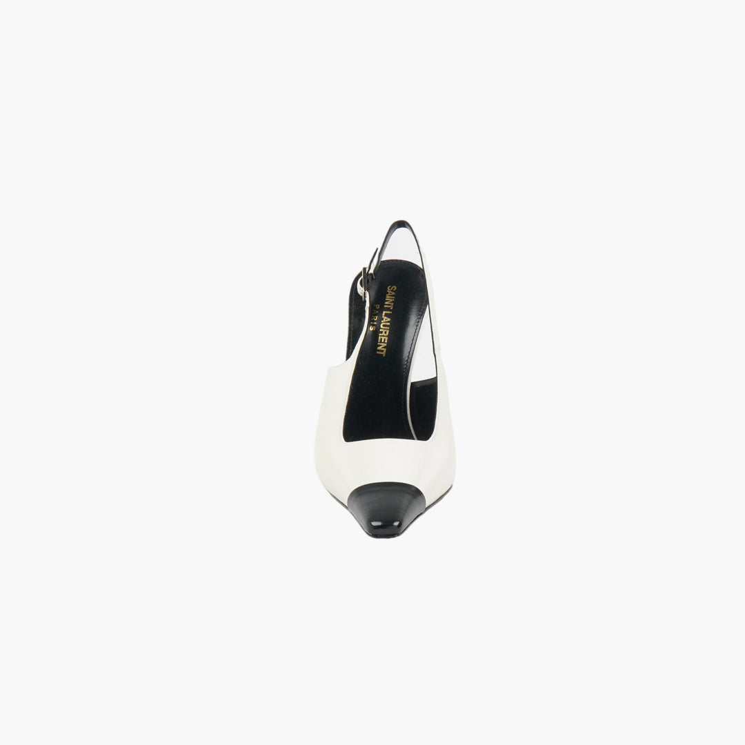 SAINT LAURENT Women's Black and White Slingback Heels - Made in Italy