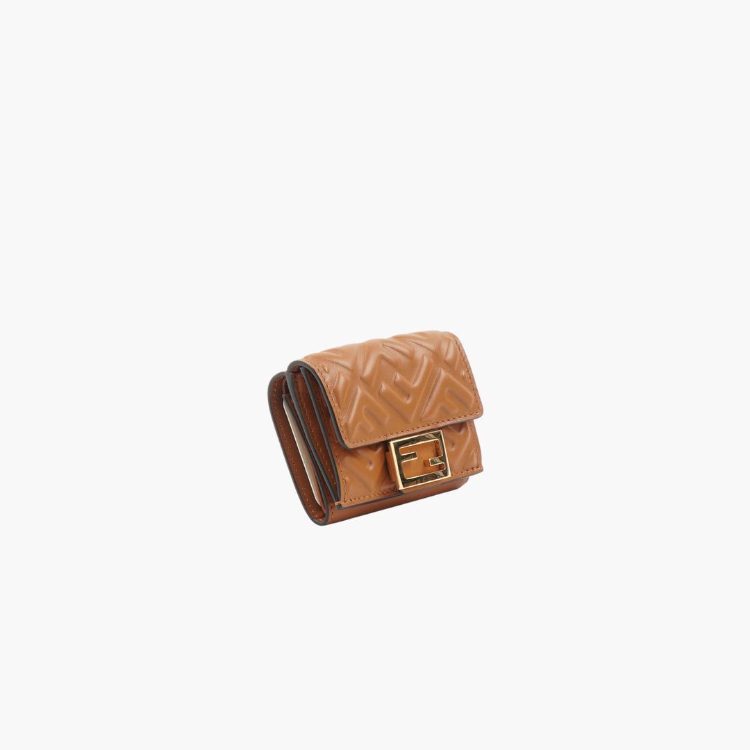 Fendi Brown Iconic Embossed Wallet with FF Motif and Polished Hardware