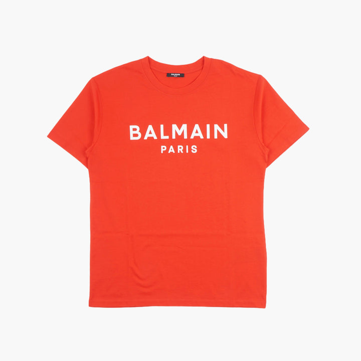 T-shirt arancione Balmain con l'iconico logo di Parigi