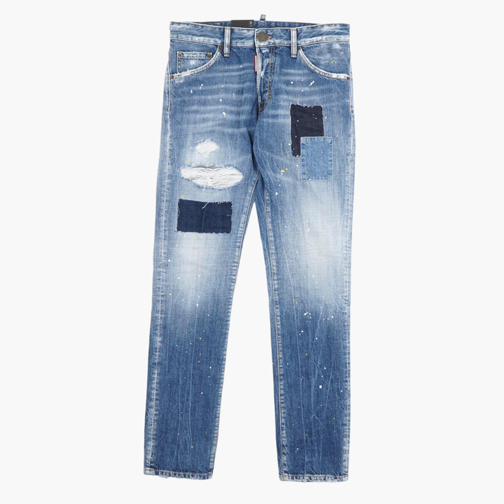 DSQUARED2 Men's Patchwork Distressed Slim Fit Jeans in Blue Denim