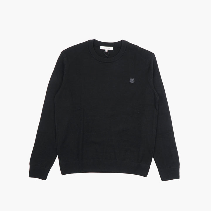 MAISON KITSUNE Maglione girocollo nero con logo volpe ricamato