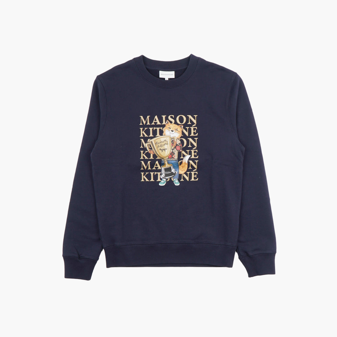 Maison Kitsune Felpa blu navy con logo grafico Fox - Abbigliamento casual morbido e confortevole