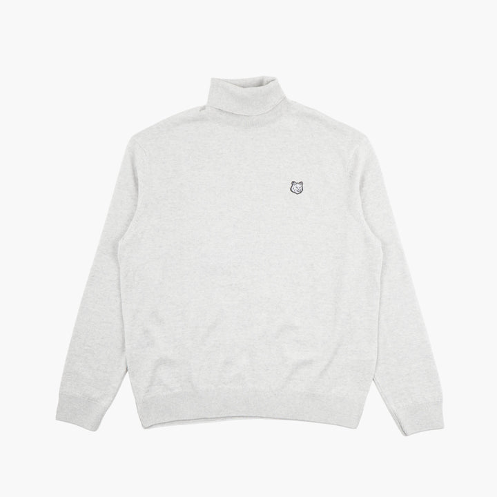 MAISON KITSUNE Turtleneck Sweater with Embroidered Fox Logo in Light Grey