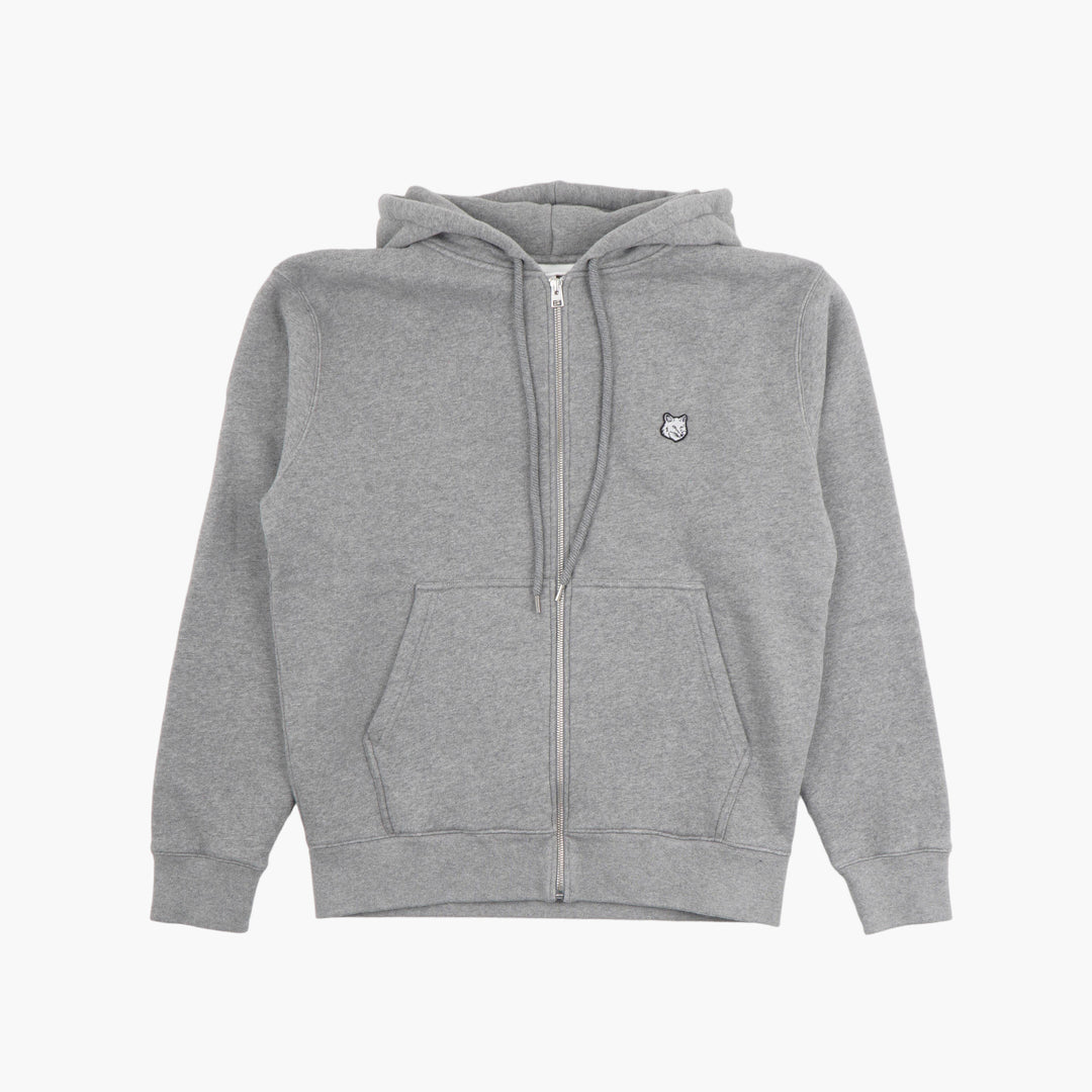 MAISON KITSUNE Men's Medium Grey Zip-up Hoodie with Fox Emblem