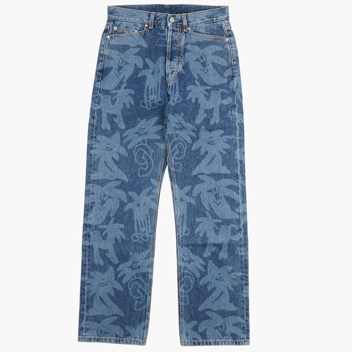 Jeans in denim con motivo artistico Palm Angels Palm Tree