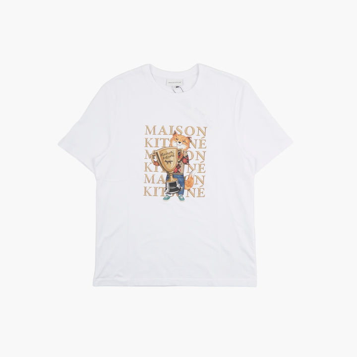 MAISON KITSUNE T-shirt bianca multicolore con design del personaggio firmato Made in Italy