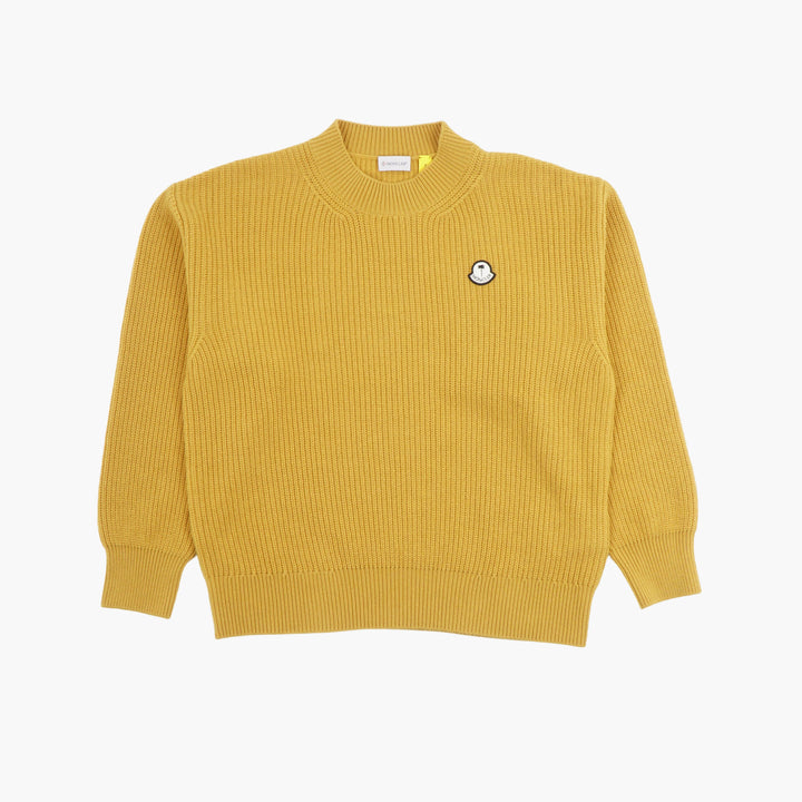 Moncler Ribbed Knit Mustard Sweater with Logo Patch - Luxury Men's Wear