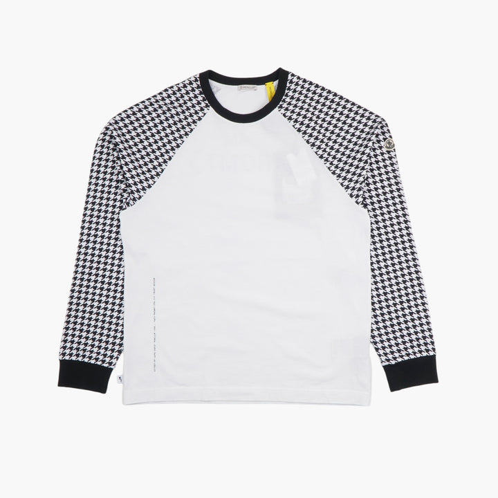 Moncler Houndstooth Long Sleeve T-shirt in Bianco