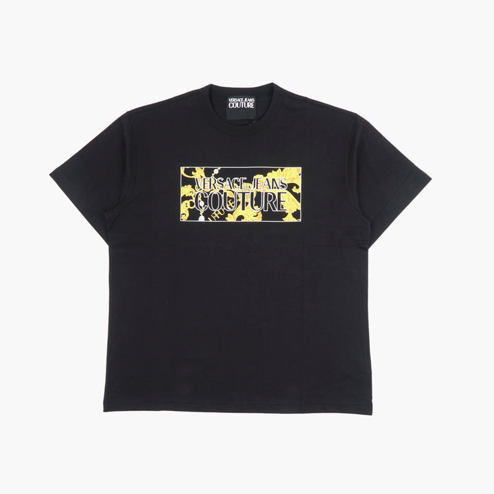 VERSACE Jeans Couture T-Shirt Black-Multi with Baroque Graphic Print