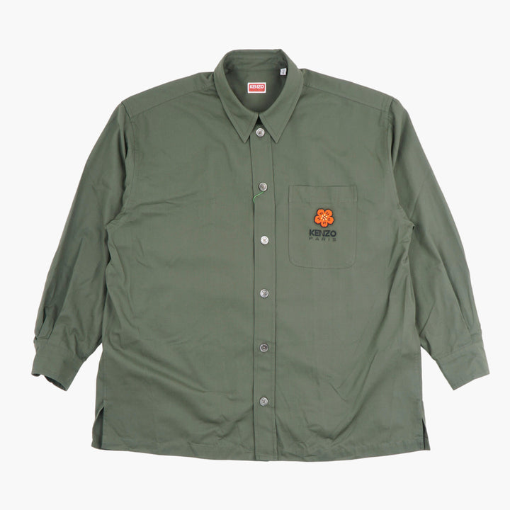 KENZO Men's Deep Green Button-Down Shirt with Embroidered Logo