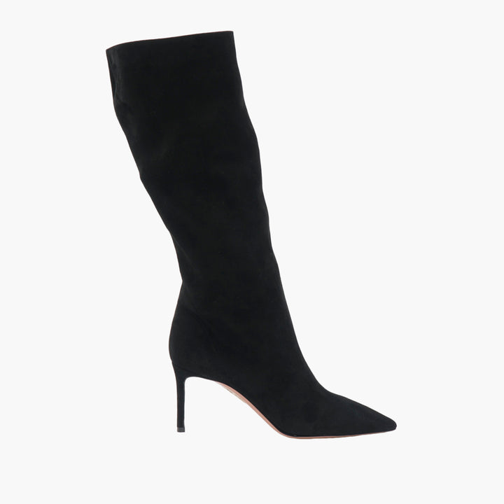 AQUAZZURA Nero Suede Black Knee-High Boots with Stiletto Heel - Made in Italy