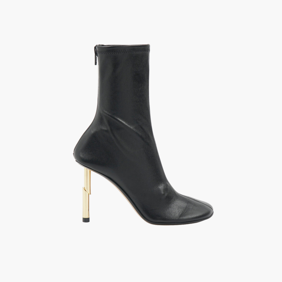 LANVIN Black-Gold Ankle Boots with Gold Stiletto Heel