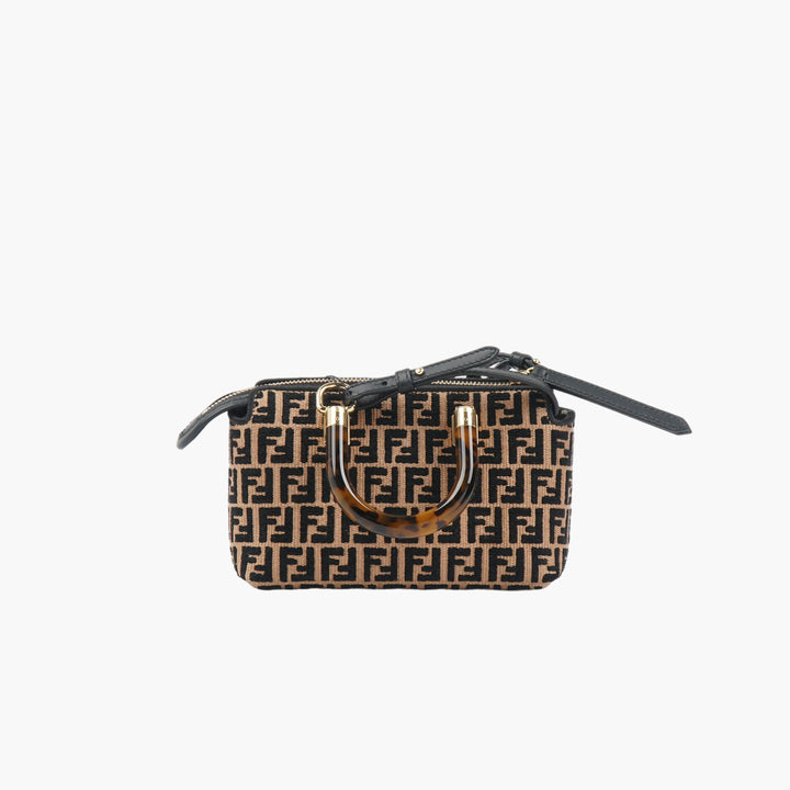 Borsa monogramma iconica beige-nera FENDI con manico in tartaruga