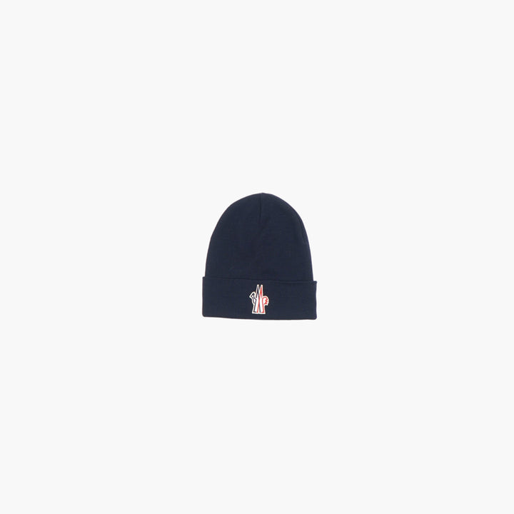 Cappello in lana blu navy Moncler con logo iconico