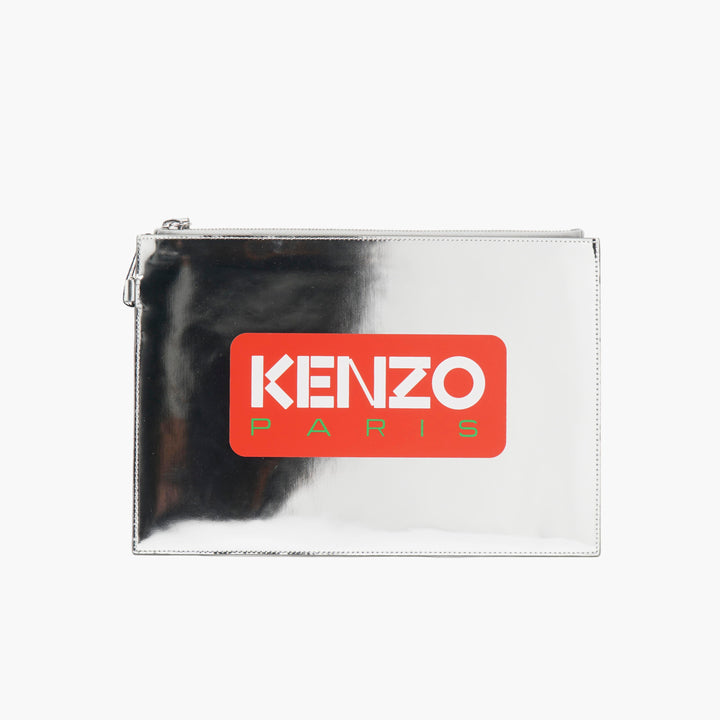 KENZO Metallic Silver-Multi Clutch Bag with Logo