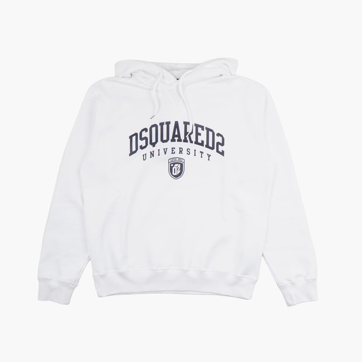 Felpa con cappuccio DSQUARED2 University in bianco con logo audace