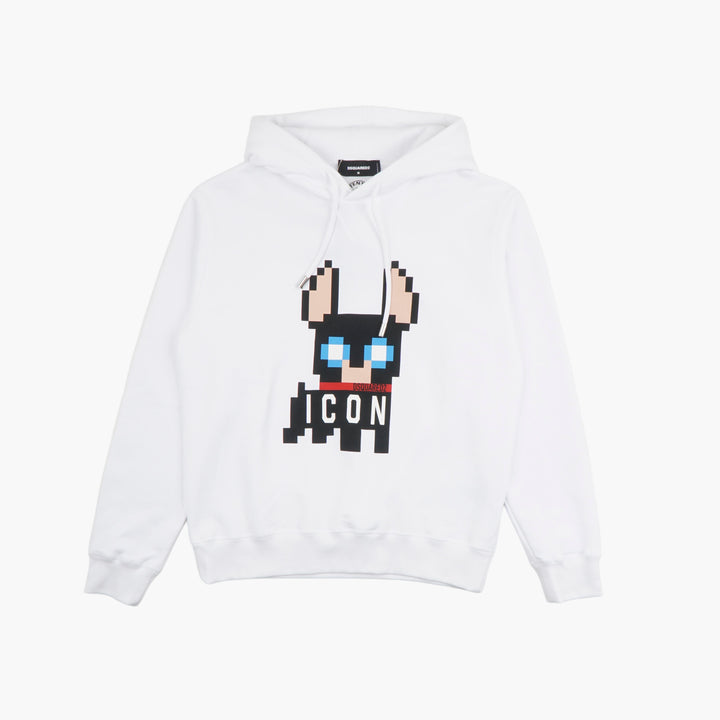 DSQUARED2 Icon Hoodie with Pixelated Graphic Design - White-Multi